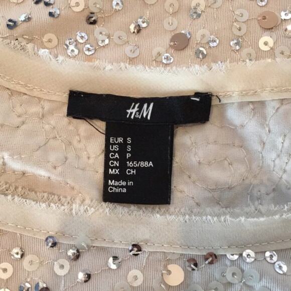 H&M sequin top boho cocktail SMALL EUC hi-low cream - Picture 7 of 8